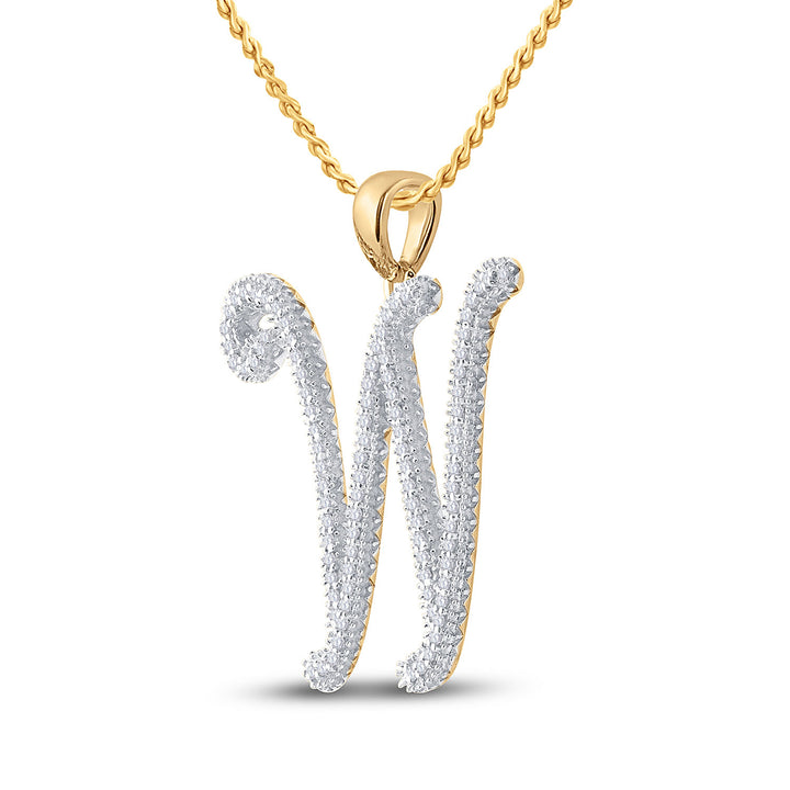 10kt Yellow Gold Womens Round Diamond Initial W Letter Pendant 1/4 Cttw