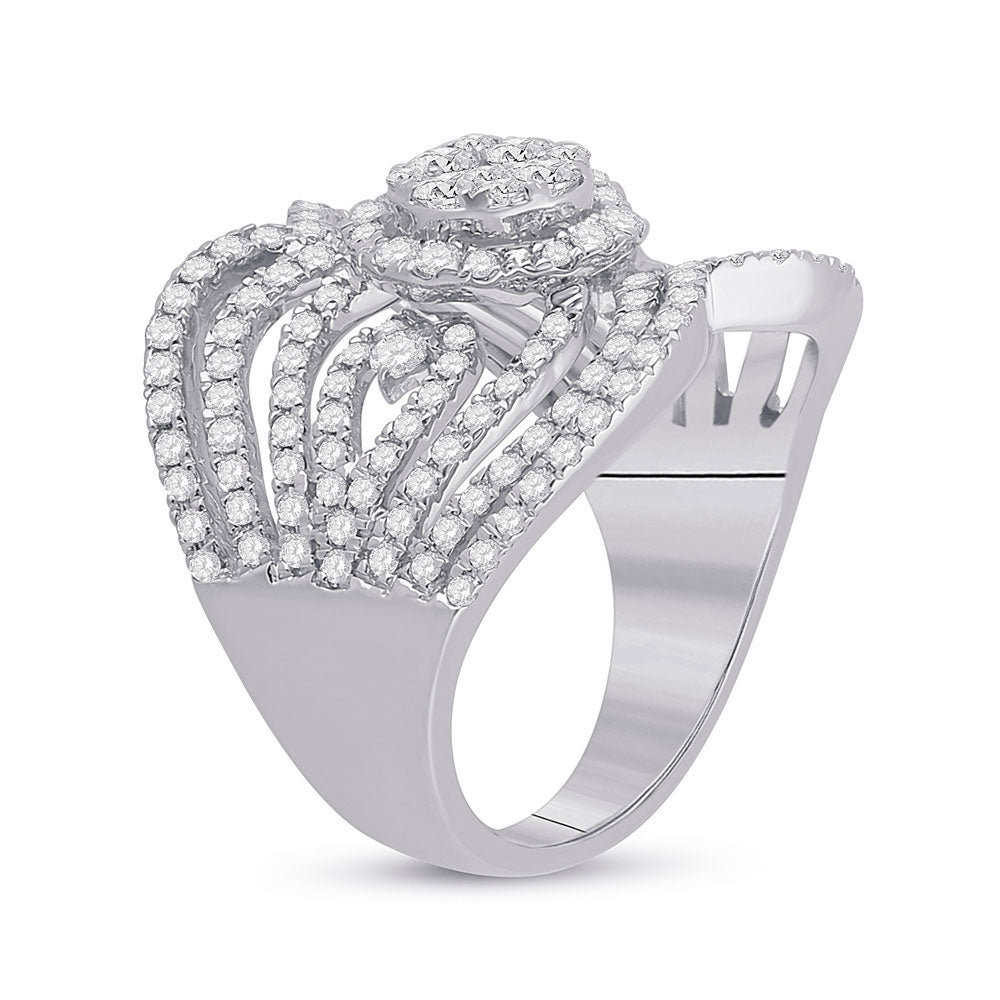 14kt White Gold Womens Round Diamond Fashion Ring 1-3/4 Cttw