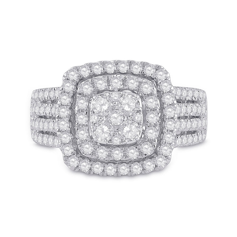 14kt White Gold Womens Round Diamond Square Cluster Ring 1-1/2 Cttw