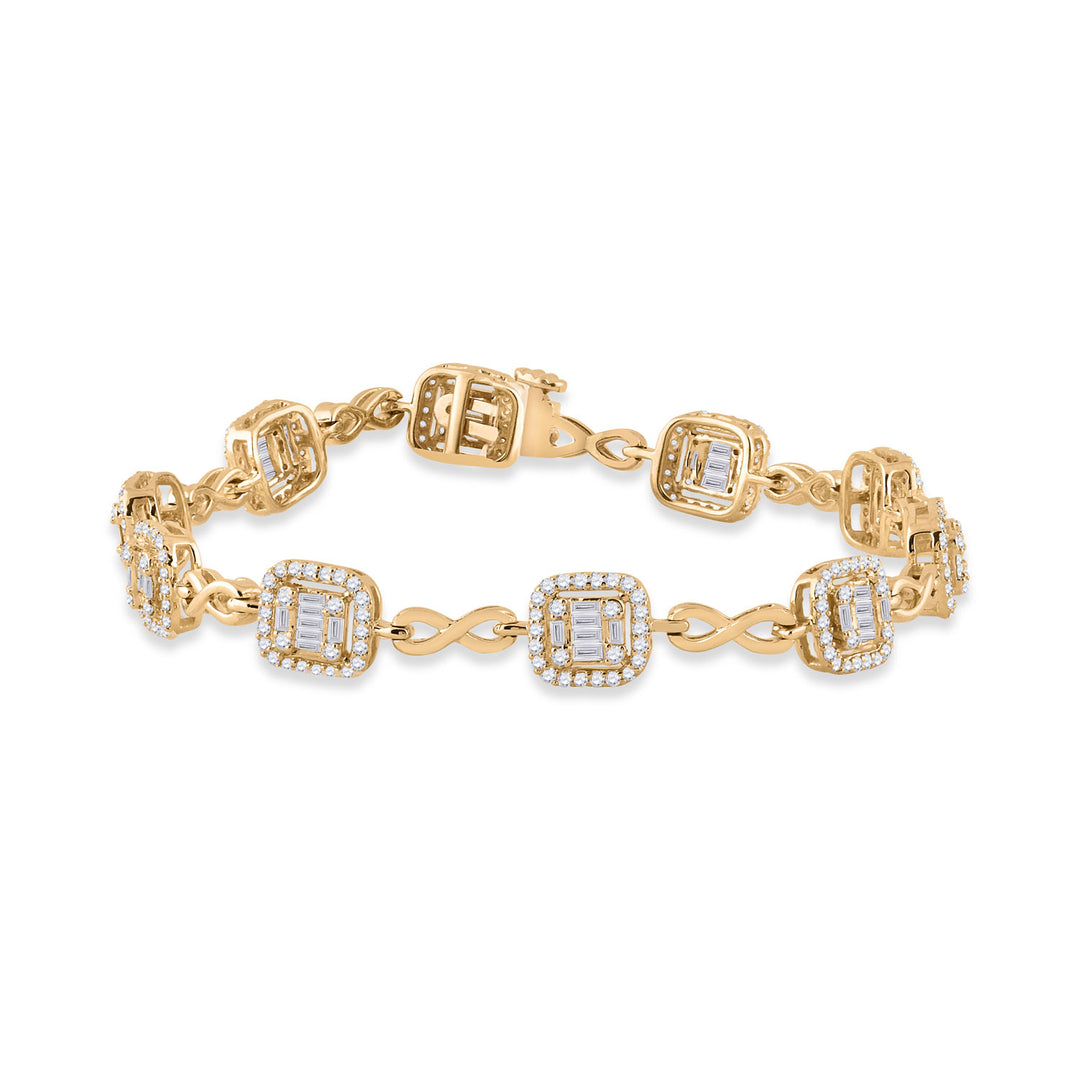 14kt Yellow Gold Womens Baguette Diamond Square Link Bracelet 1-3/4 Cttw