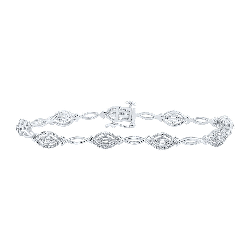 14kt White Gold Womens Baguette Diamond Fashion Bracelet 1 Cttw