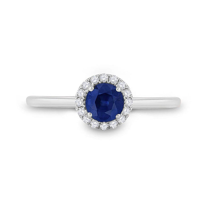 14kt White Gold Womens Round Blue Sapphire Diamond Halo Ring 7/8 Cttw