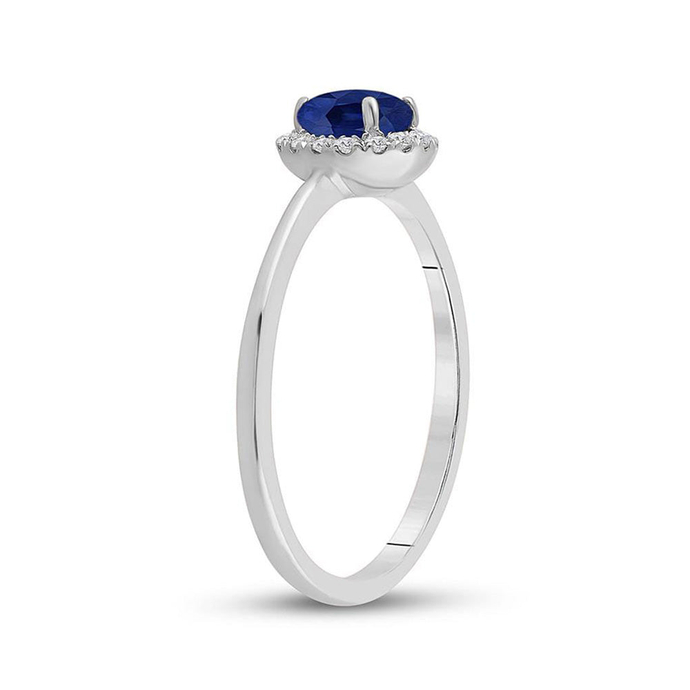 14kt White Gold Womens Round Blue Sapphire Diamond Halo Ring 7/8 Cttw