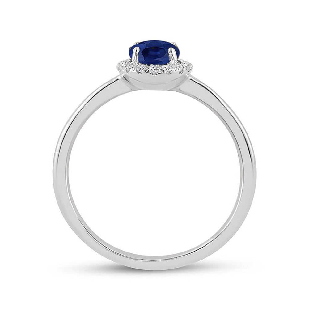 14kt White Gold Womens Round Blue Sapphire Diamond Halo Ring 7/8 Cttw