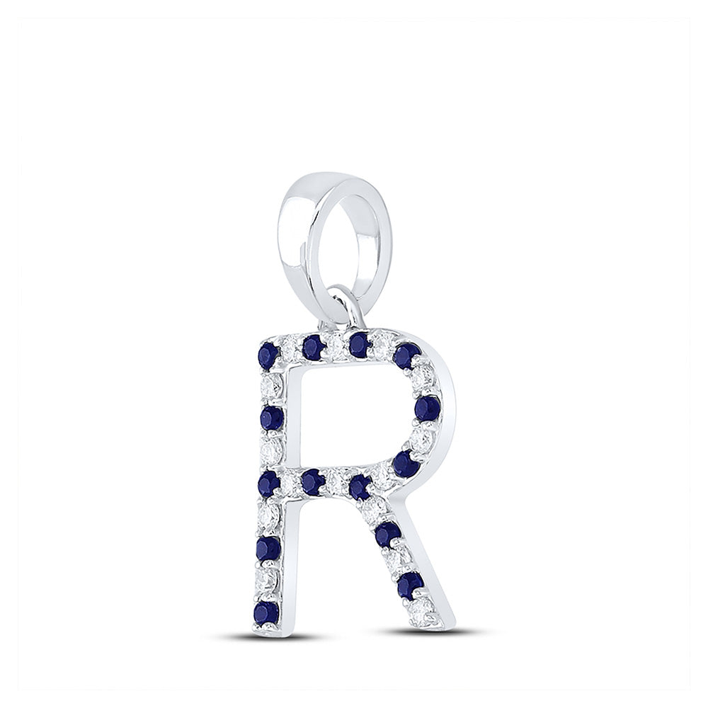 10kt White Gold Womens Round Blue Sapphire Initial R Letter Pendant 1/3 Cttw