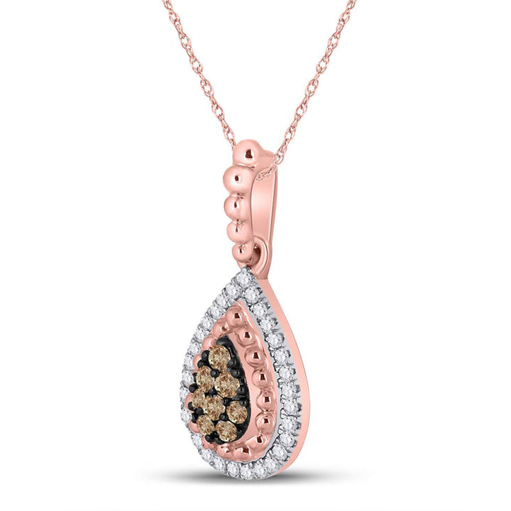 10kt Rose Gold Womens Round Brown Diamond Teardrop Pendant 1/4 Cttw