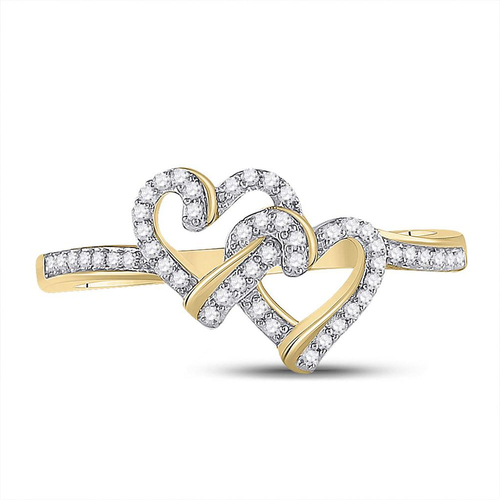 10kt Yellow Gold Womens Round Diamond Double Heart Ring 1/8 Cttw