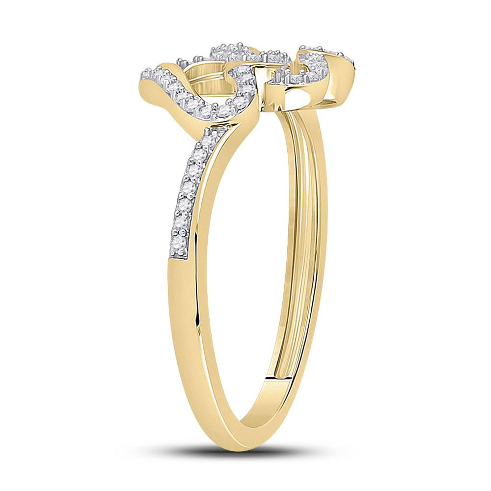 10kt Yellow Gold Womens Round Diamond Double Heart Ring 1/8 Cttw