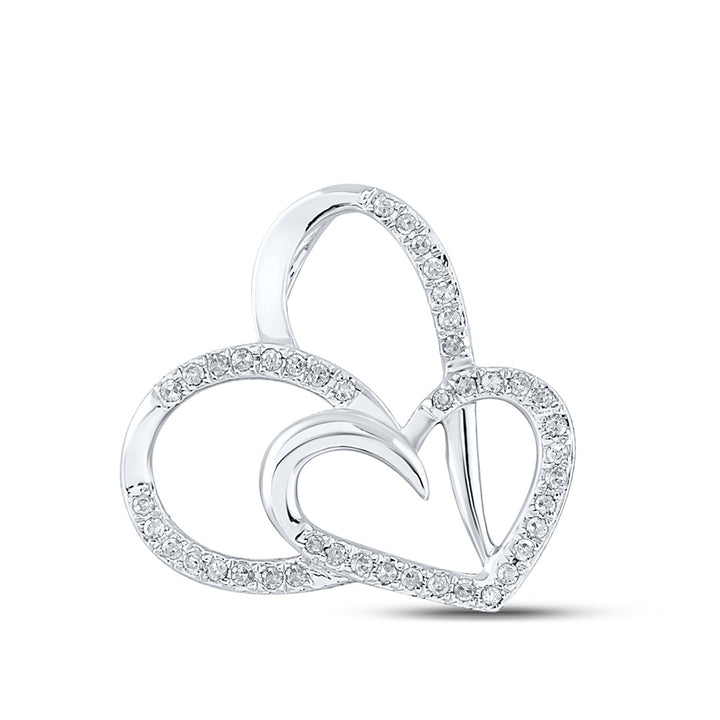 10kt White Gold Womens Round Diamond Heart Pendant 1/6 Cttw