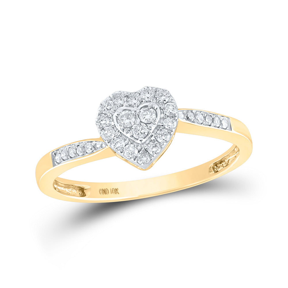 10kt Yellow Gold Womens Round Diamond Heart Ring 1/4 Cttw