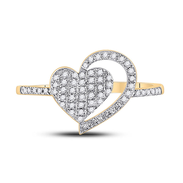 10kt Yellow Gold Womens Round Diamond Heart Ring 1/5 Cttw