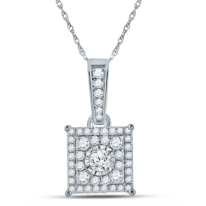 10kt White Gold Womens Round Diamond Square Pendant 1/4 Cttw