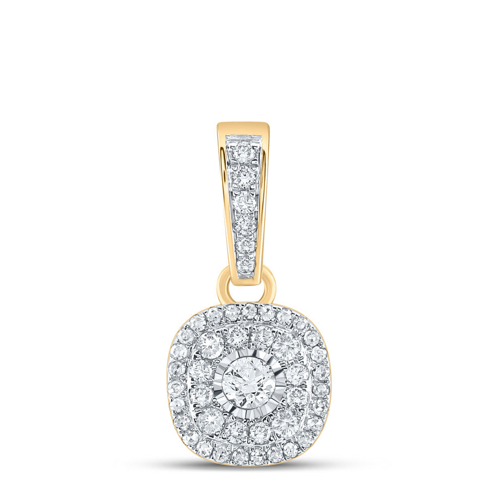 10kt Yellow Gold Womens Round Diamond Cluster Pendant 1/4 Cttw