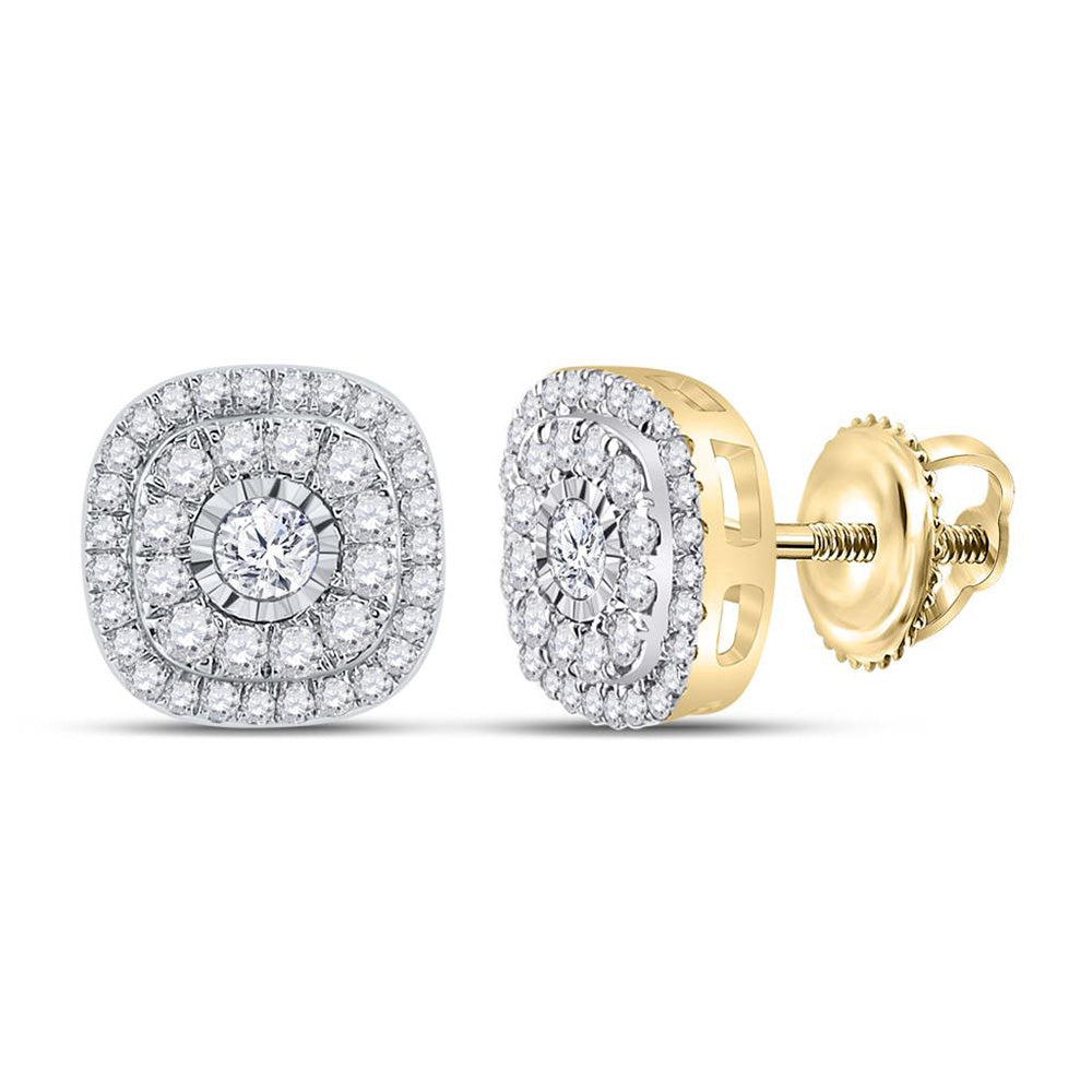 10kt Yellow Gold Womens Round Diamond Square Earrings 3/8 Cttw