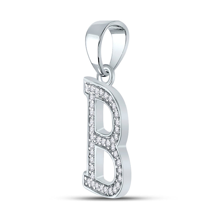 10kt White Gold Womens Round Diamond Initial B Letter Pendant 1/12 Cttw