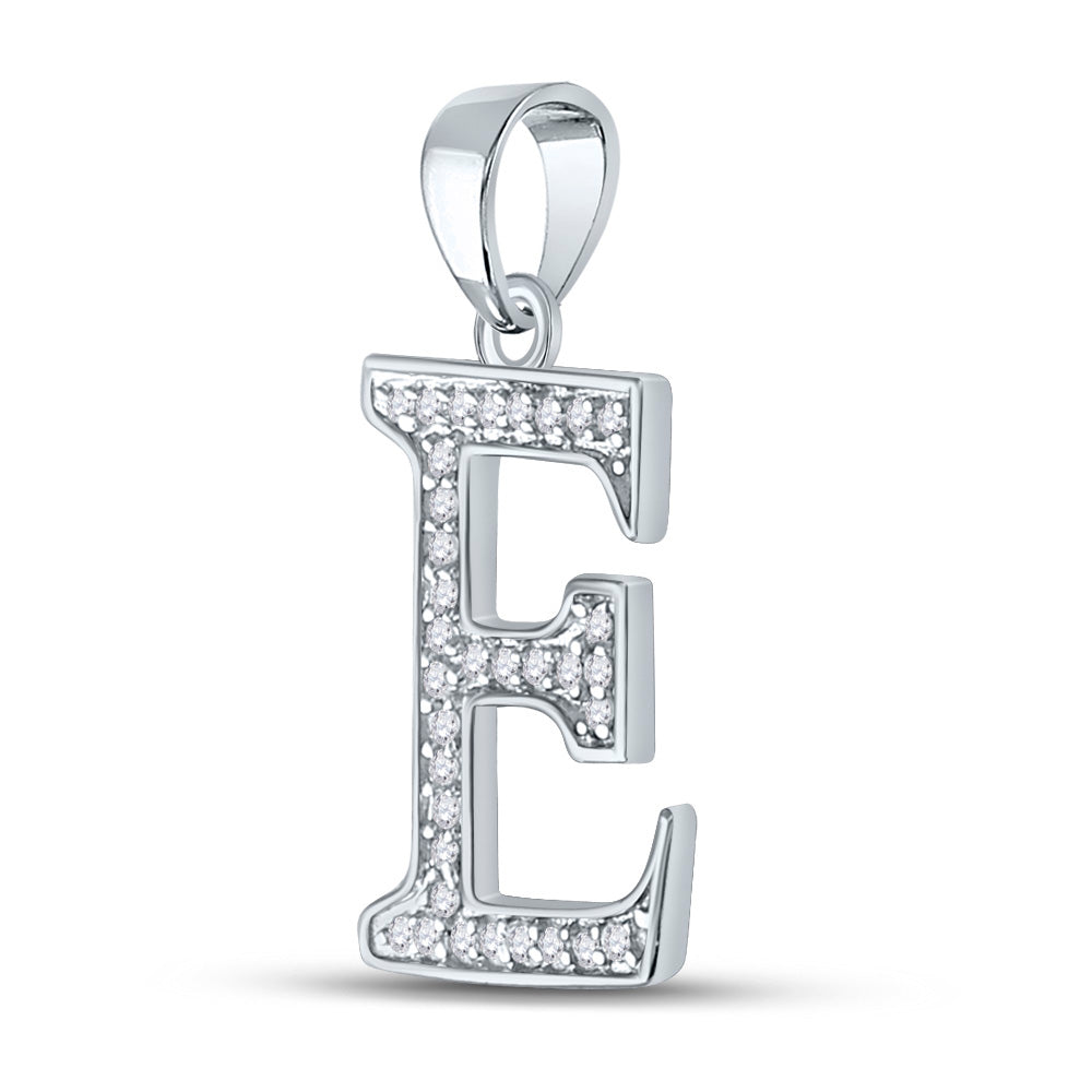 10kt White Gold Womens Round Diamond Initial E Letter Pendant 1/12 Cttw