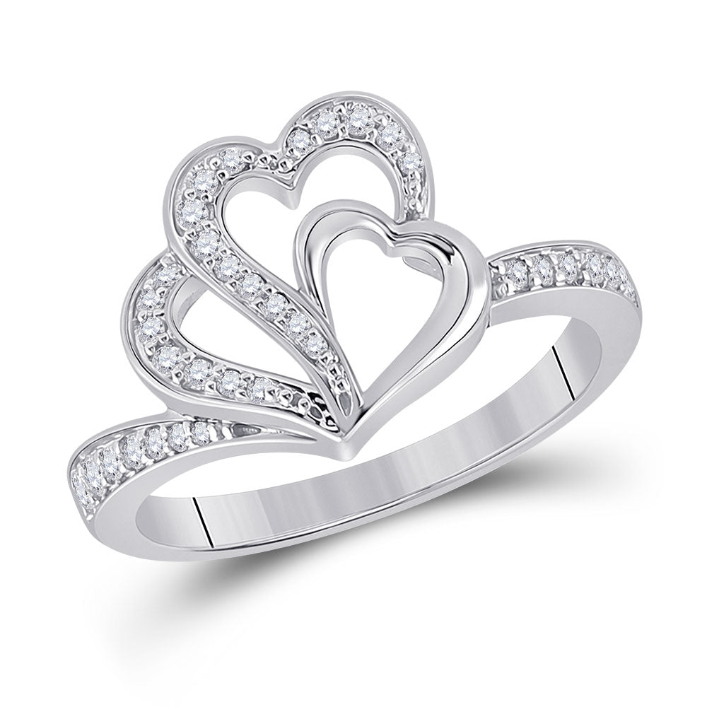 10kt White Gold Womens Round Diamond Heart Ring 1/5 Cttw