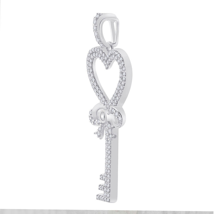 10kt White Gold Womens Round Diamond Heart Key Pendant 1/2 Cttw