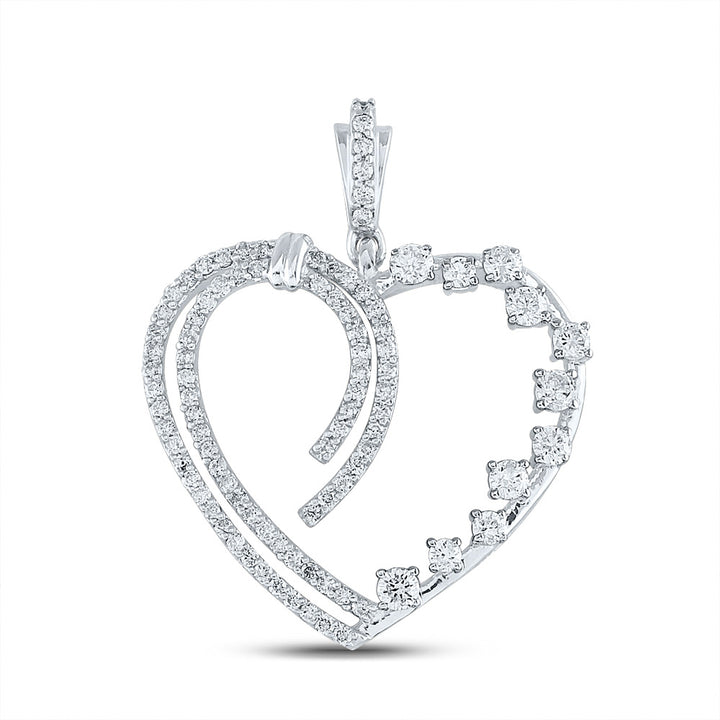 14kt White Gold Womens Round Diamond Heart Pendant 5/8 Cttw