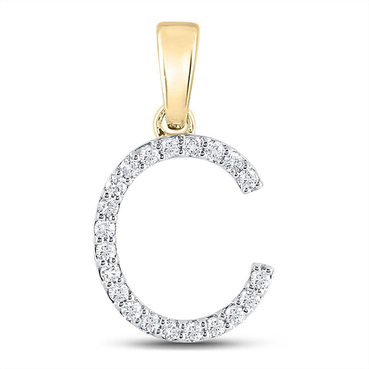 10kt Yellow Gold Womens Round Diamond C Initial Letter Pendant 1/5 Cttw