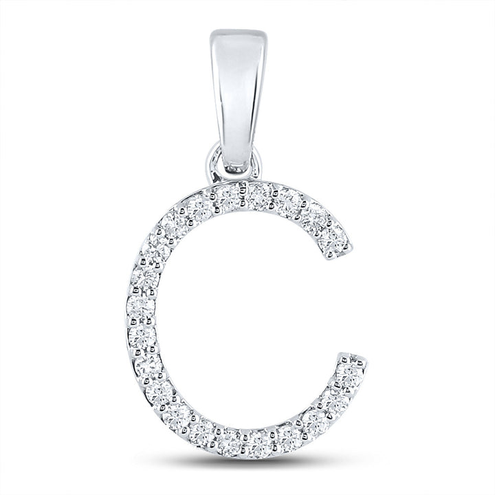 10kt White Gold Womens Round Diamond Initial C Letter Pendant 1/5 Cttw