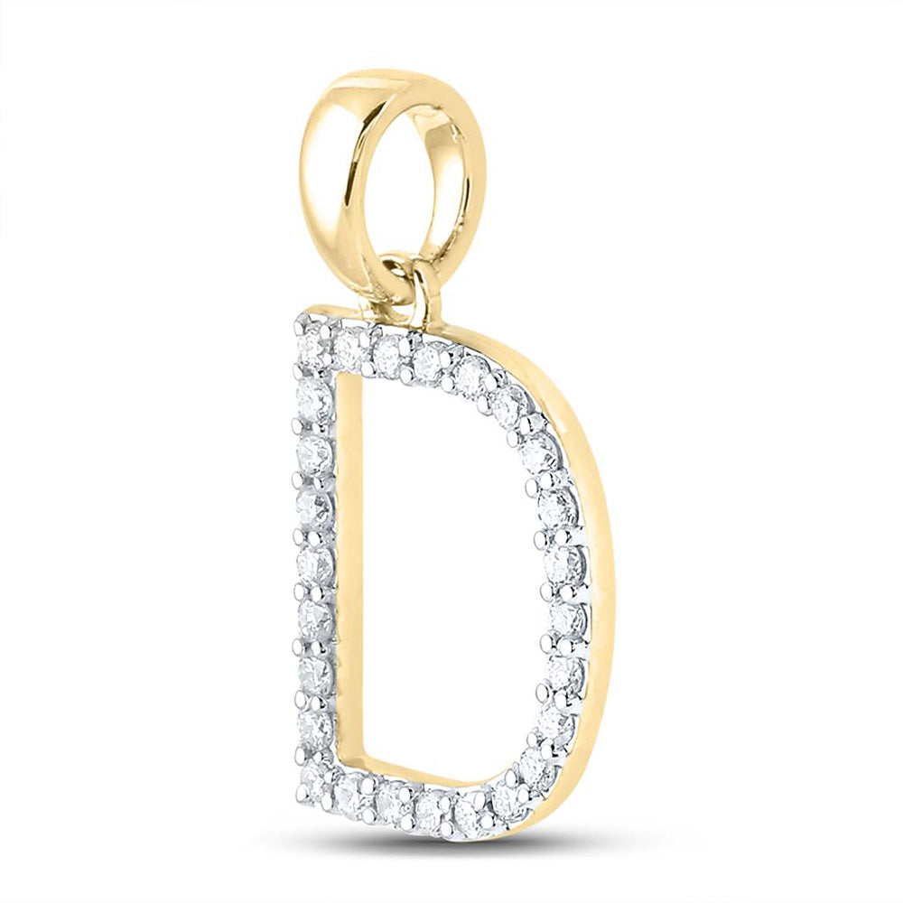 10kt Yellow Gold Womens Round Diamond D Initial Letter Pendant 1/4 Cttw