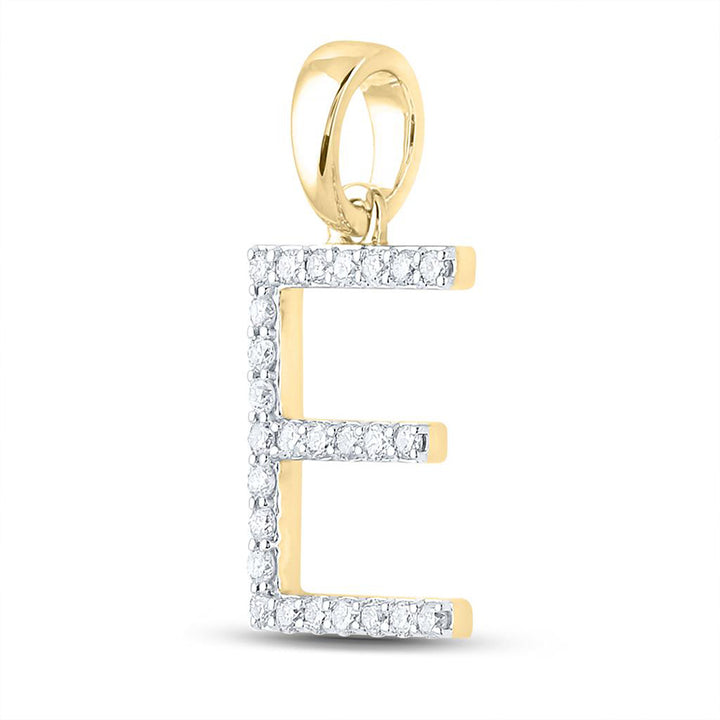 10kt Yellow Gold Womens Round Diamond E Initial Letter Pendant 1/5 Cttw