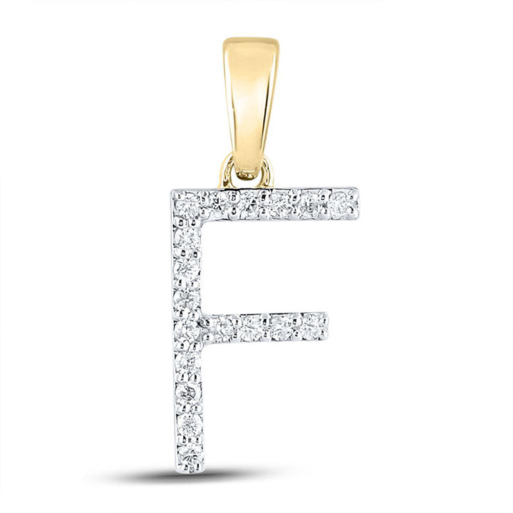 10kt Yellow Gold Womens Round Diamond F Initial Letter Pendant 1/8 Cttw