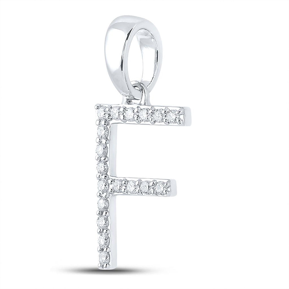 10kt White Gold Womens Round Diamond F Initial Letter Pendant 1/8 Cttw