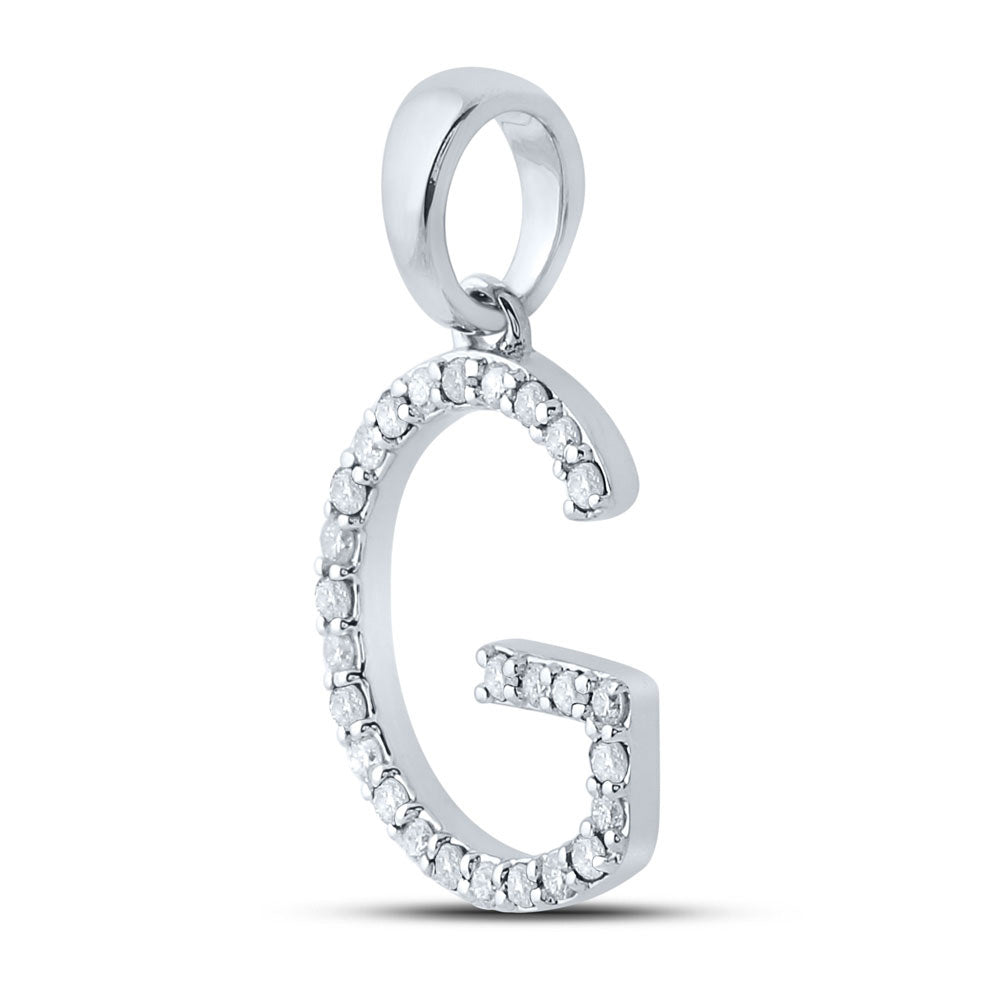 10kt White Gold Womens Round Diamond Initial G Letter Pendant 1/5 Cttw