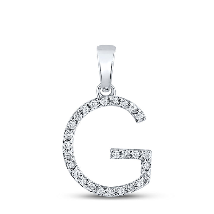 10kt White Gold Womens Round Diamond Initial G Letter Pendant 1/5 Cttw