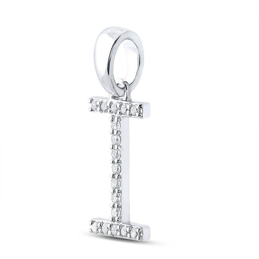 10kt White Gold Womens Round Diamond I Initial Letter Pendant 1/8 Cttw