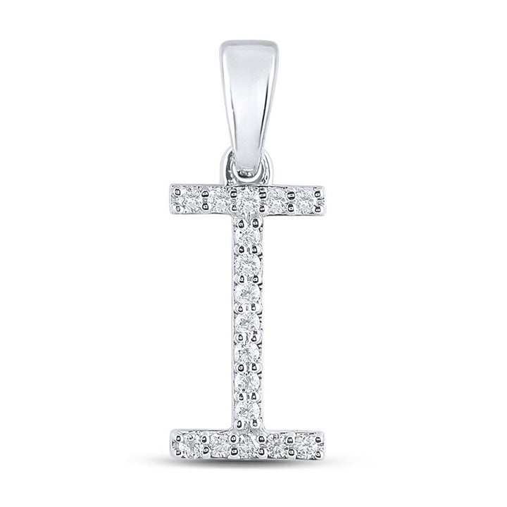 10kt White Gold Womens Round Diamond I Initial Letter Pendant 1/8 Cttw