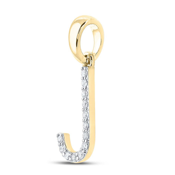 10kt Yellow Gold Womens Round Diamond J Initial Letter Pendant 1/10 Cttw