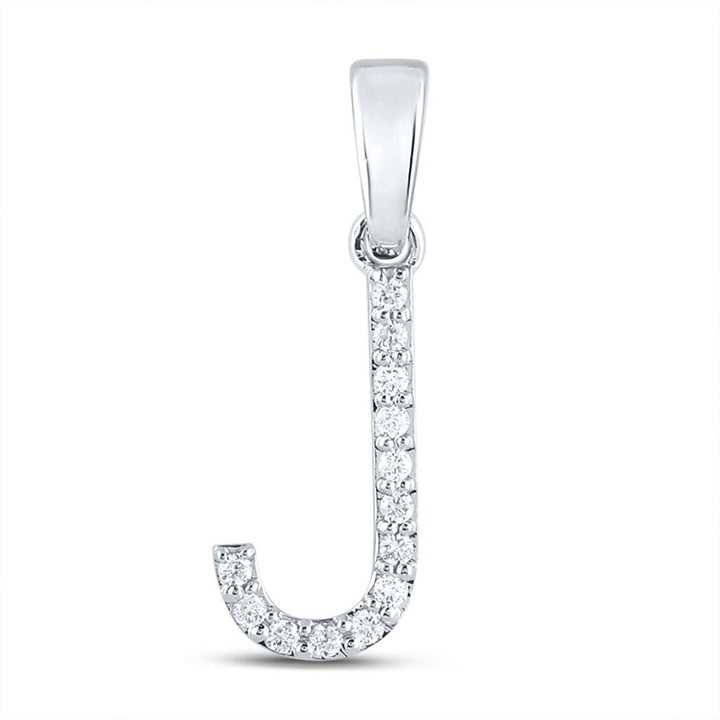 10kt White Gold Womens Round Diamond J Initial Letter Pendant 1/10 Cttw