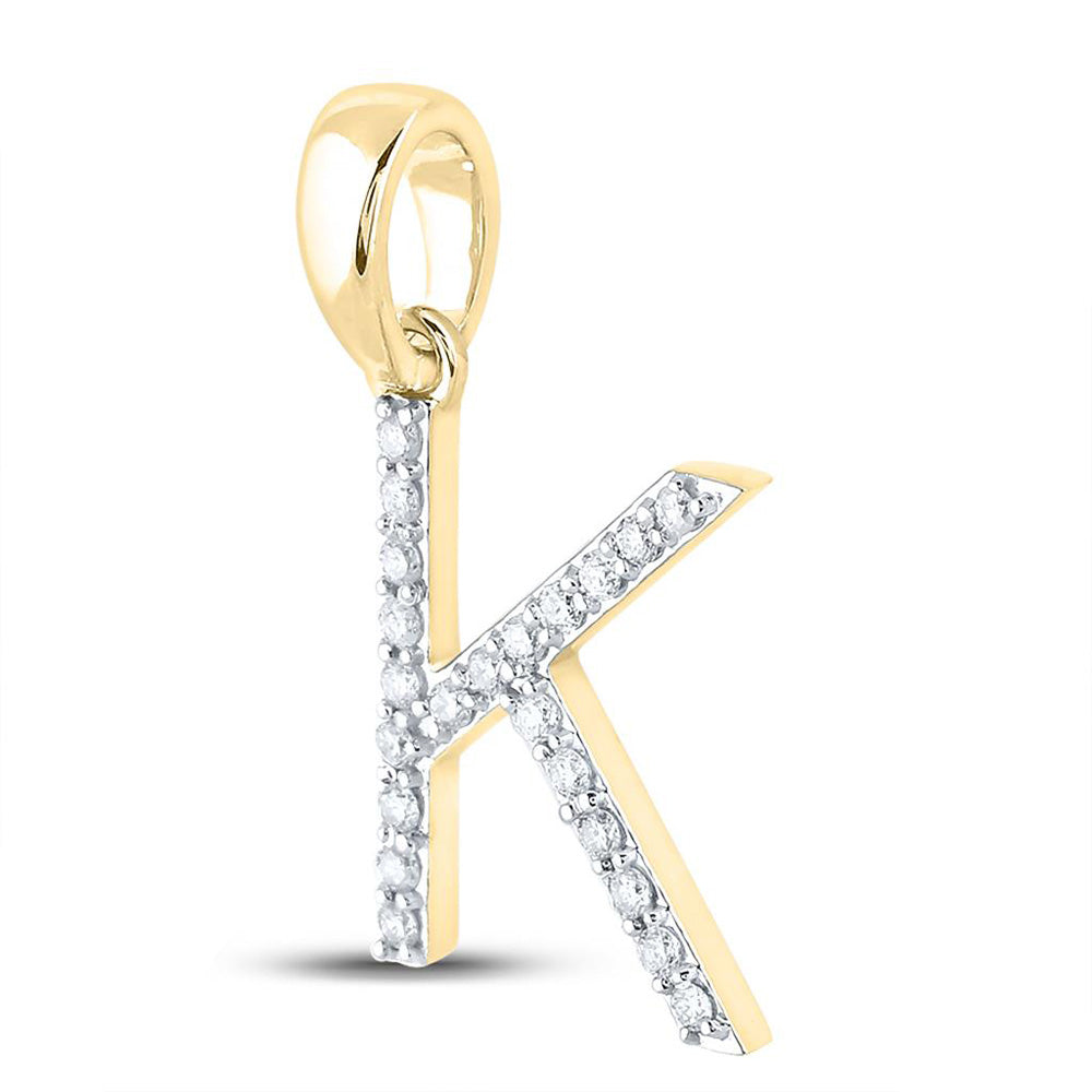 10kt Yellow Gold Womens Round Diamond K Initial Letter Pendant 1/6 Cttw