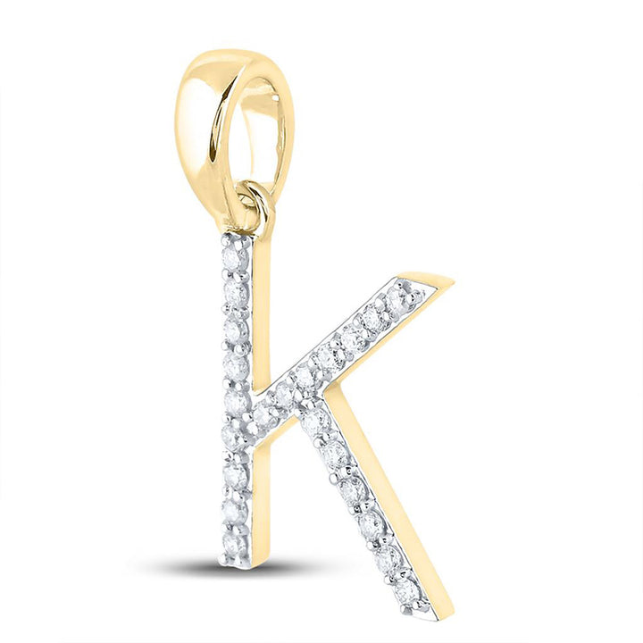 10kt Yellow Gold Womens Round Diamond K Initial Letter Pendant 1/6 Cttw