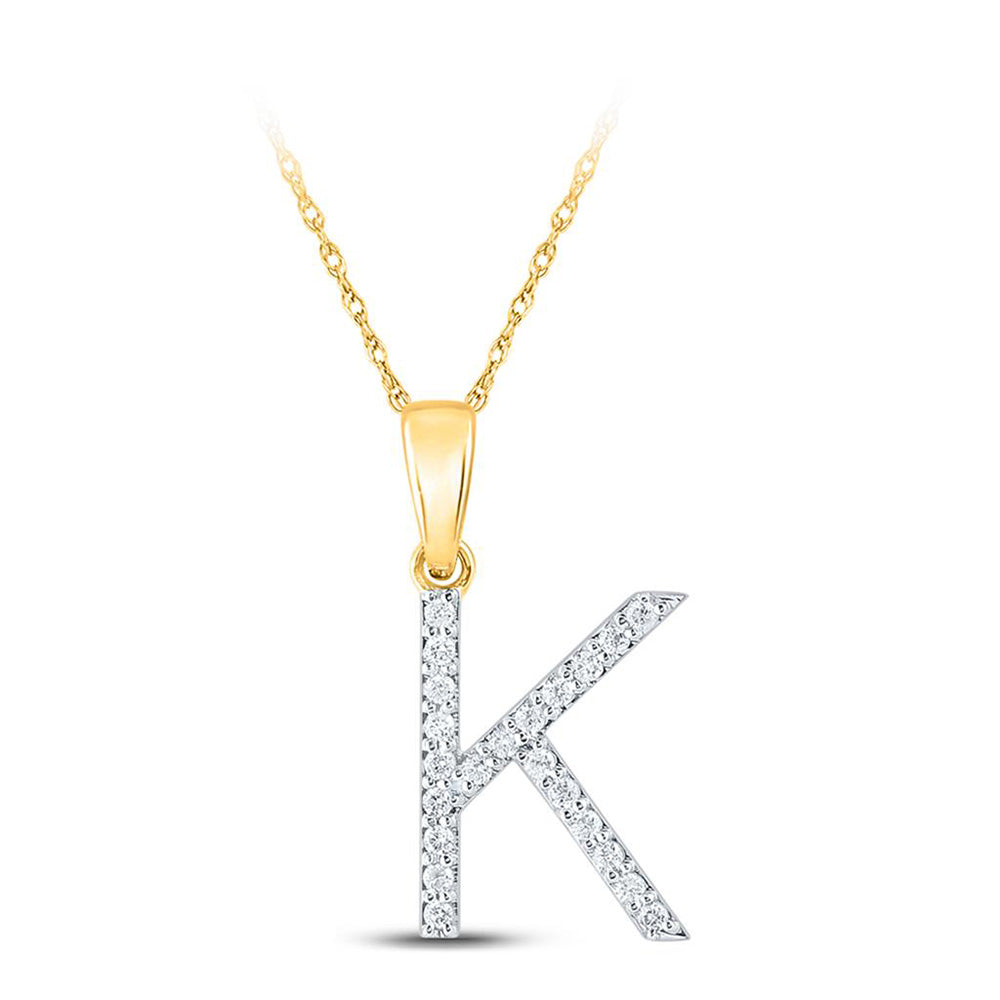 10kt Yellow Gold Womens Round Diamond K Initial Letter Pendant 1/6 Cttw