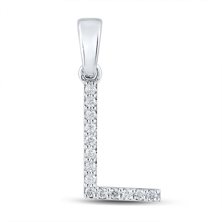 10kt White Gold Womens Round Diamond L Initial Letter Pendant 1/8 Cttw