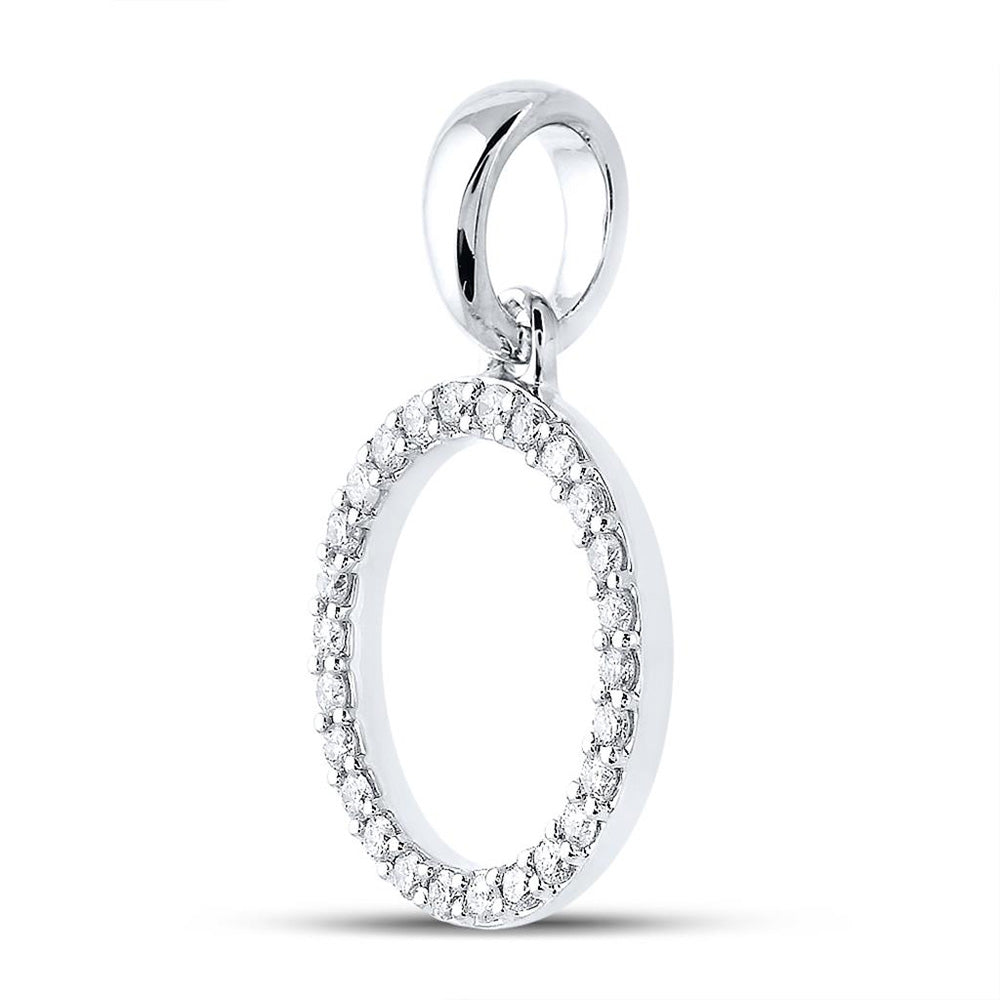 10kt White Gold Womens Round Diamond O Initial Letter Pendant 1/5 Cttw