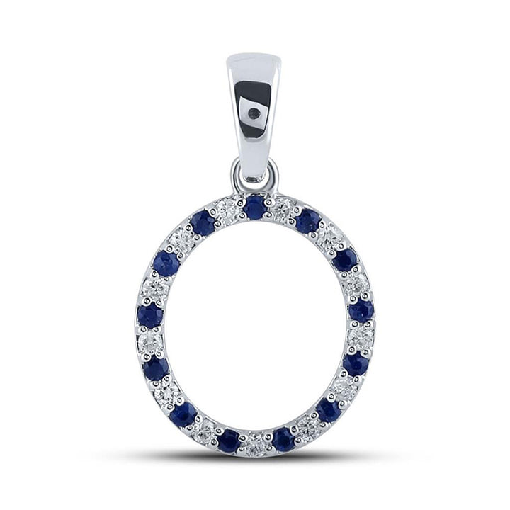 10kt White Gold Womens Round Blue Sapphire Diamond O Letter Pendant 1/4 Cttw