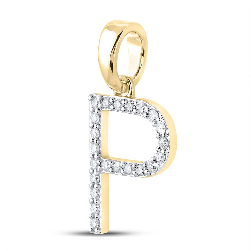 10kt Yellow Gold Womens Round Diamond P Initial Letter Pendant 1/6 Cttw