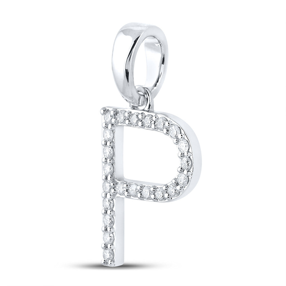 10kt White Gold Womens Round Diamond Initial P Letter Pendant 1/6 Cttw