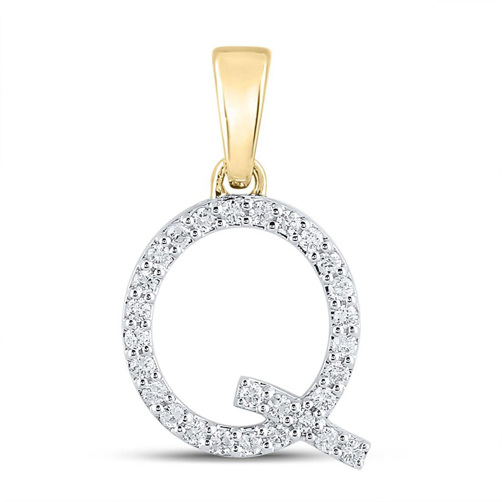 10kt Yellow Gold Womens Round Diamond Q Initial Letter Pendant 1/5 Cttw