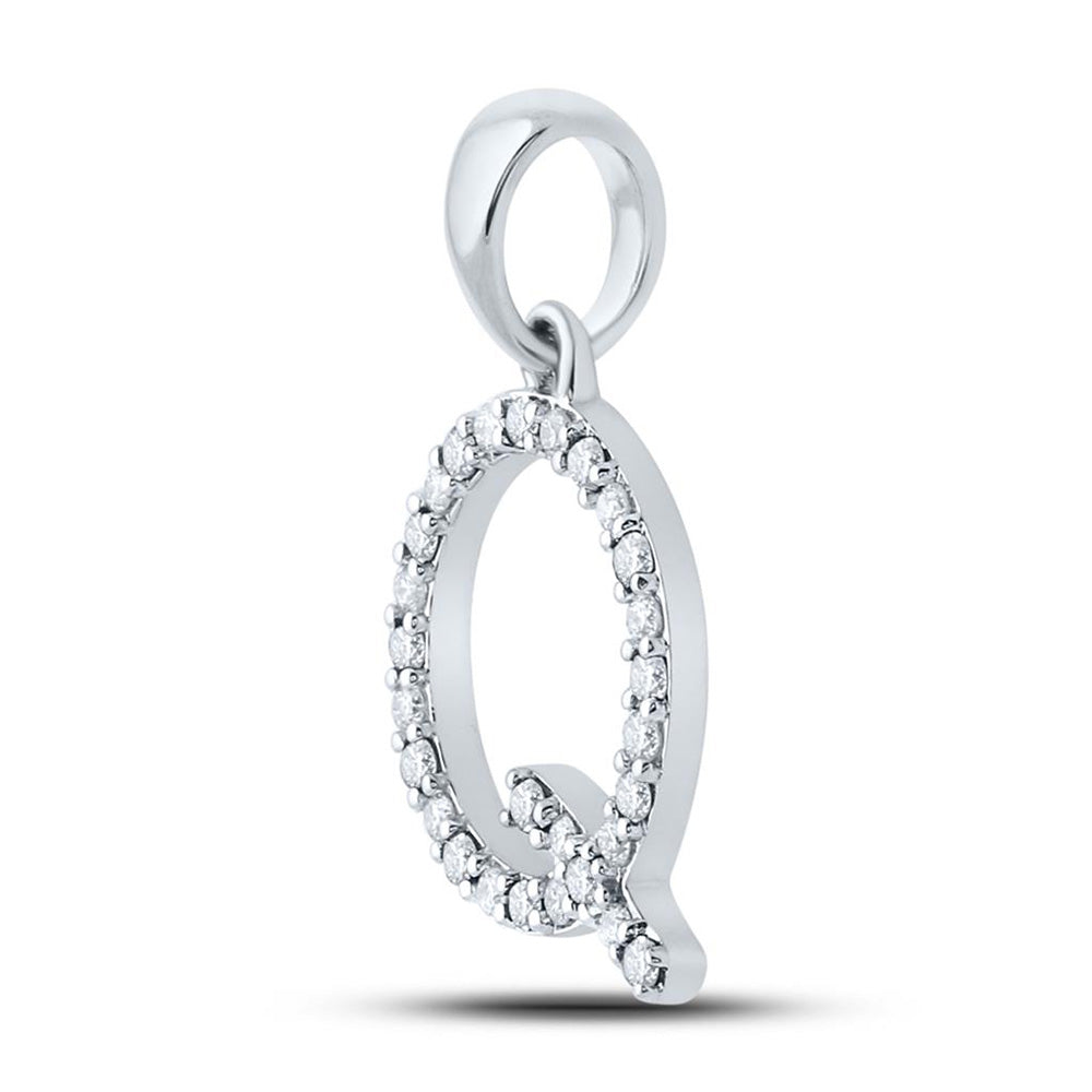 10kt White Gold Womens Round Diamond Q Initial Letter Pendant 1/5 Cttw