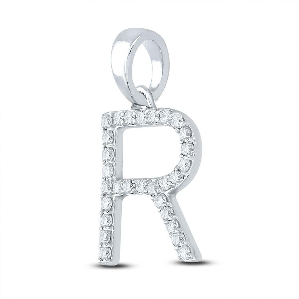 10kt White Gold Womens Round Diamond R Initial Letter Pendant 1/5 Cttw