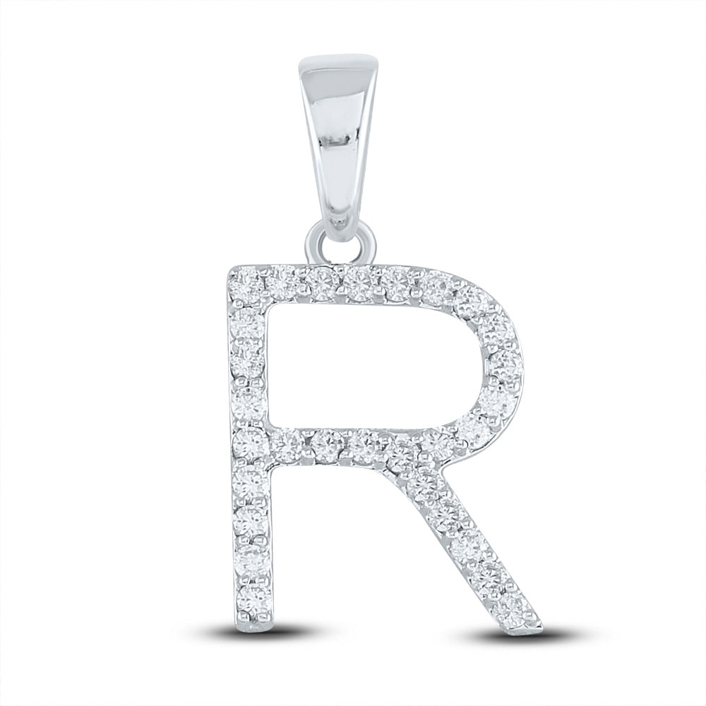 10kt White Gold Womens Round Diamond R Initial Letter Pendant 1/5 Cttw