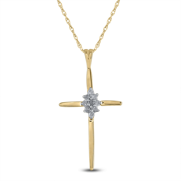 10kt Yellow Gold Womens Round Diamond Cross Pendant 1/12 Cttw