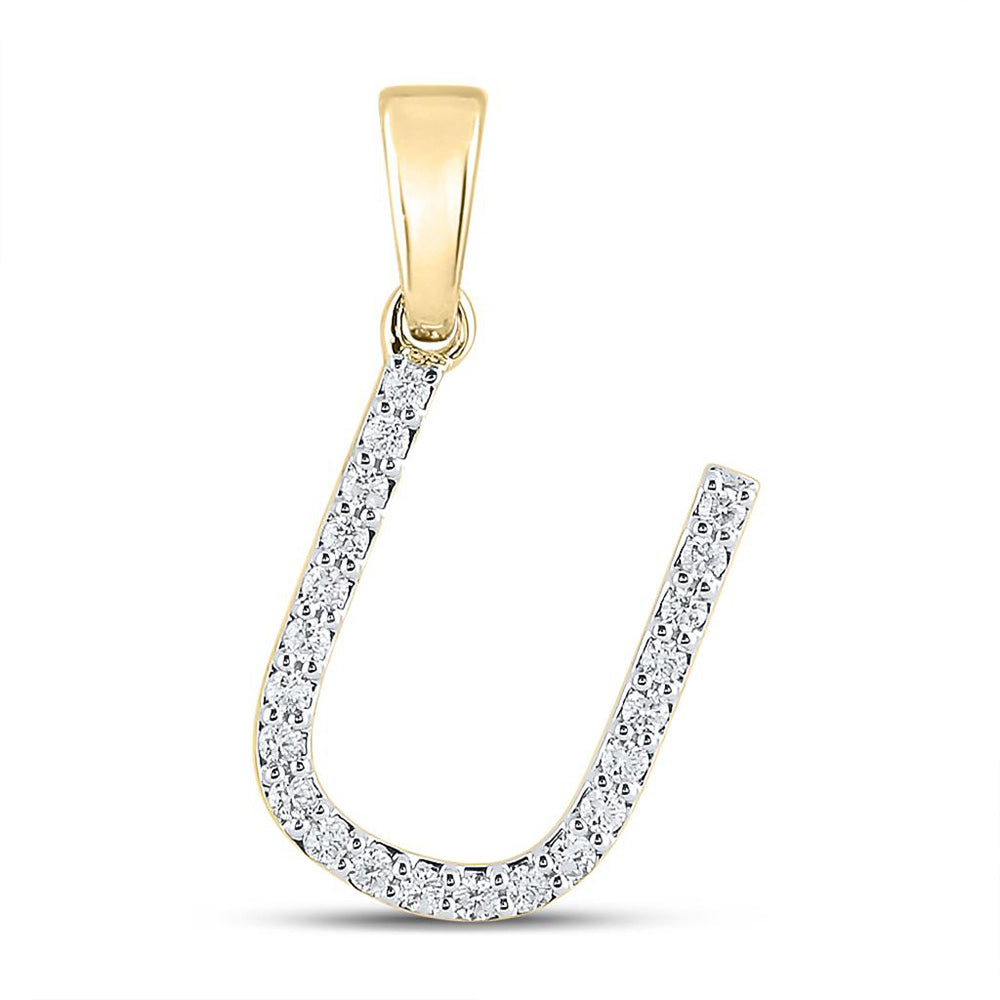 10kt Yellow Gold Womens Round Diamond U Initial Letter Pendant 1/6 Cttw