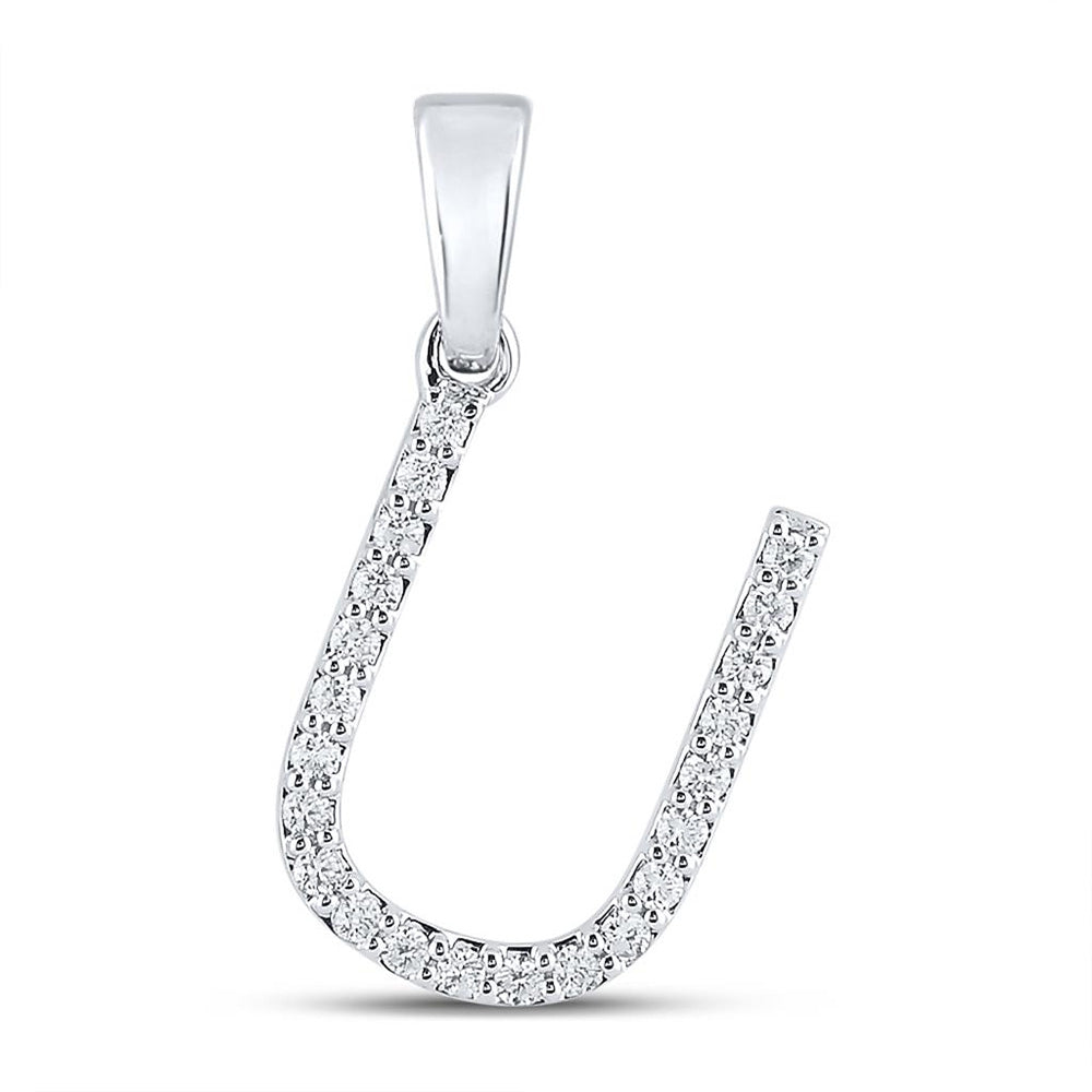 10kt White Gold Womens Round Diamond U Initial Letter Pendant 1/6 Cttw